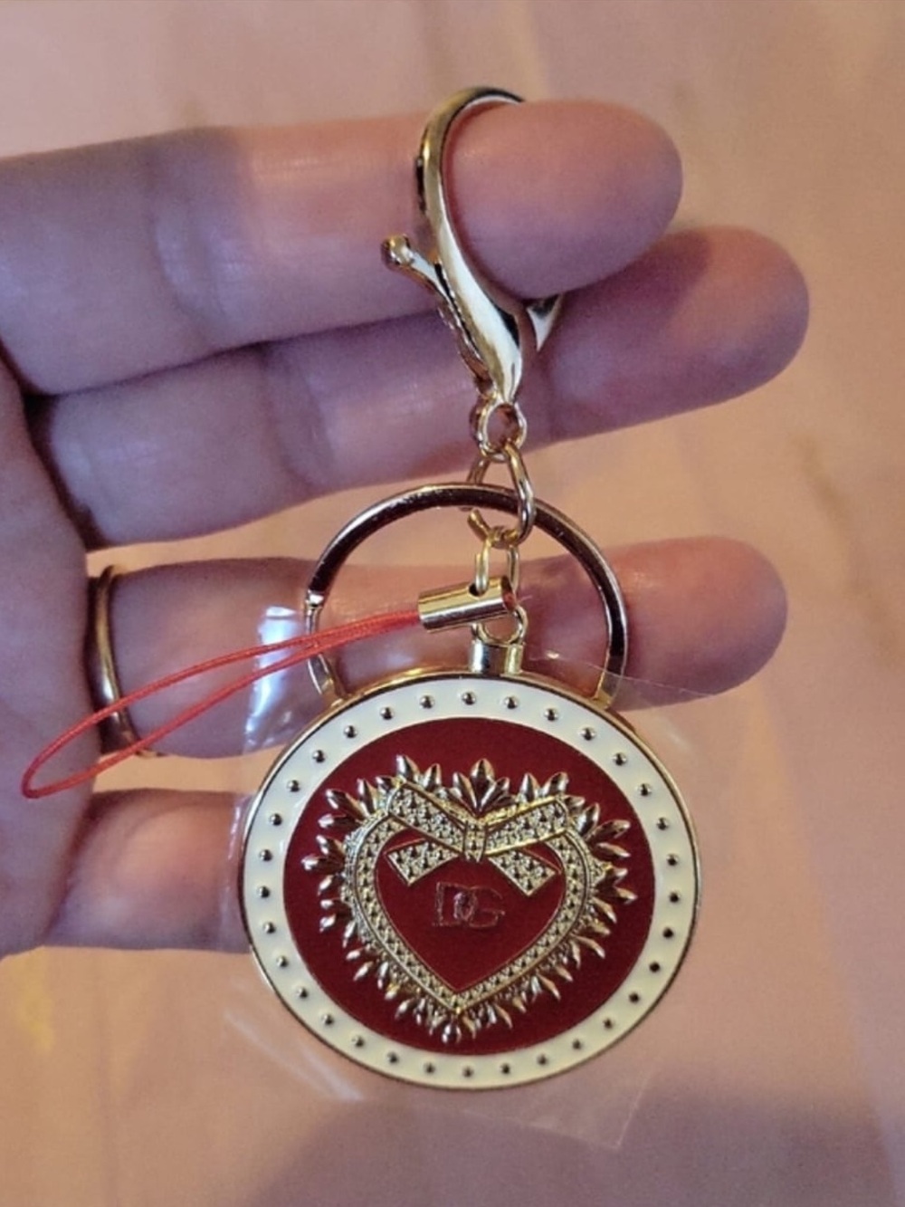 Dolce & Gabbana Red and White Heart Medallion Charm with Gold
Accents - Picture 3 of 9